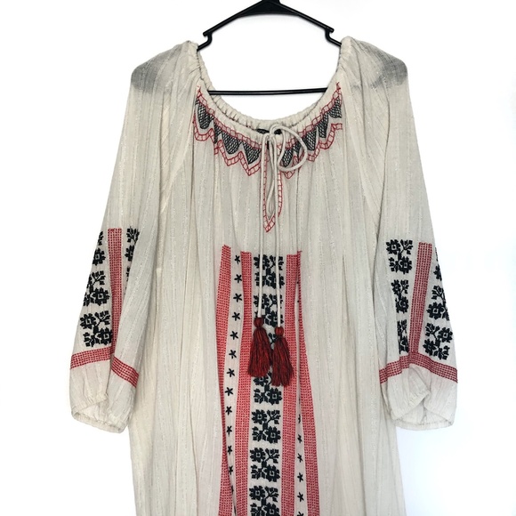 Topshop NWOT Boho Embroidered Dress with Tassels L - Picture 3 of 16